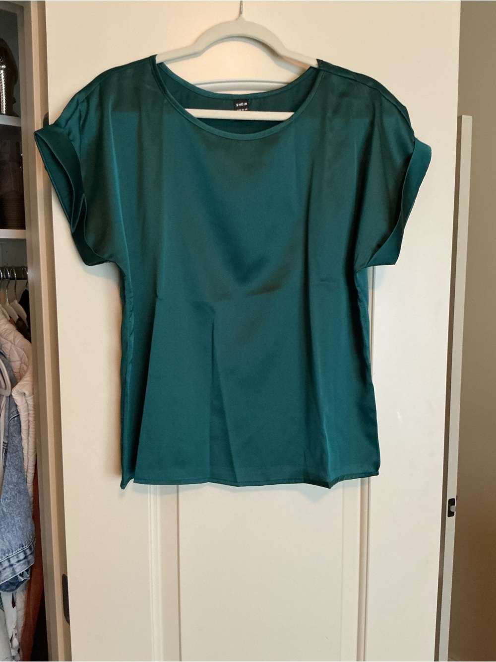 Emerald Satin Short Sleeve Blouse size medium
